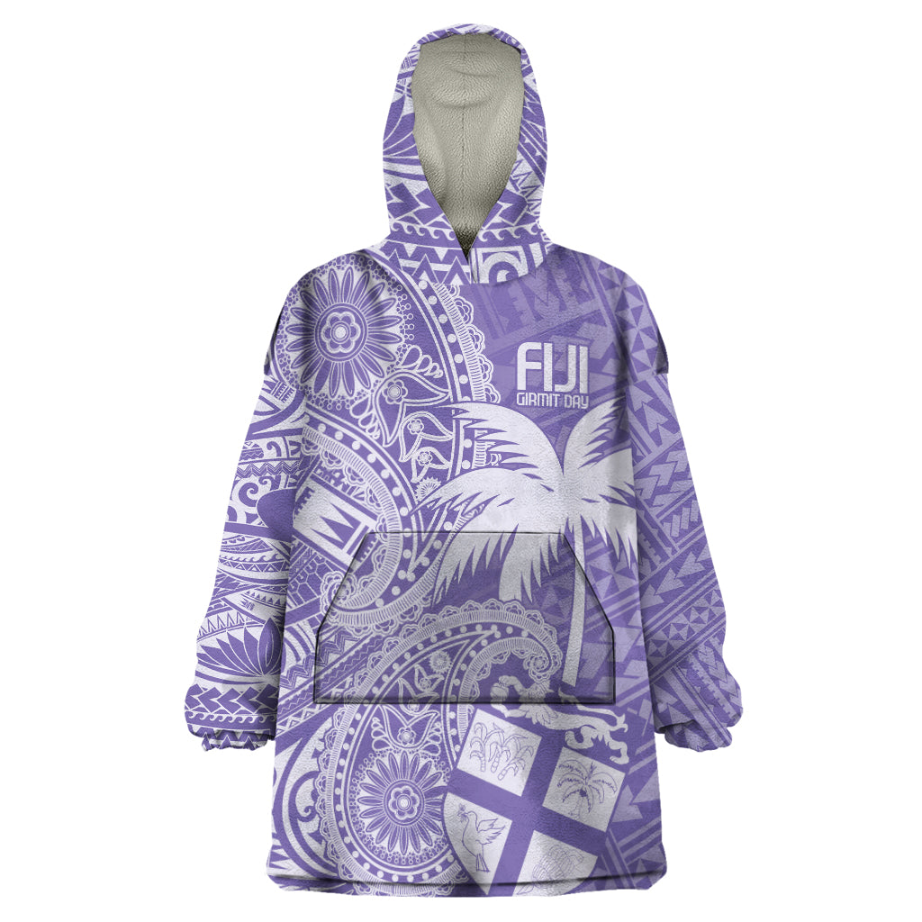 Custom Indo Fijians Wearable Blanket Hoodie Fiji ke Hindustani Polyneisan Paisley Purple Style