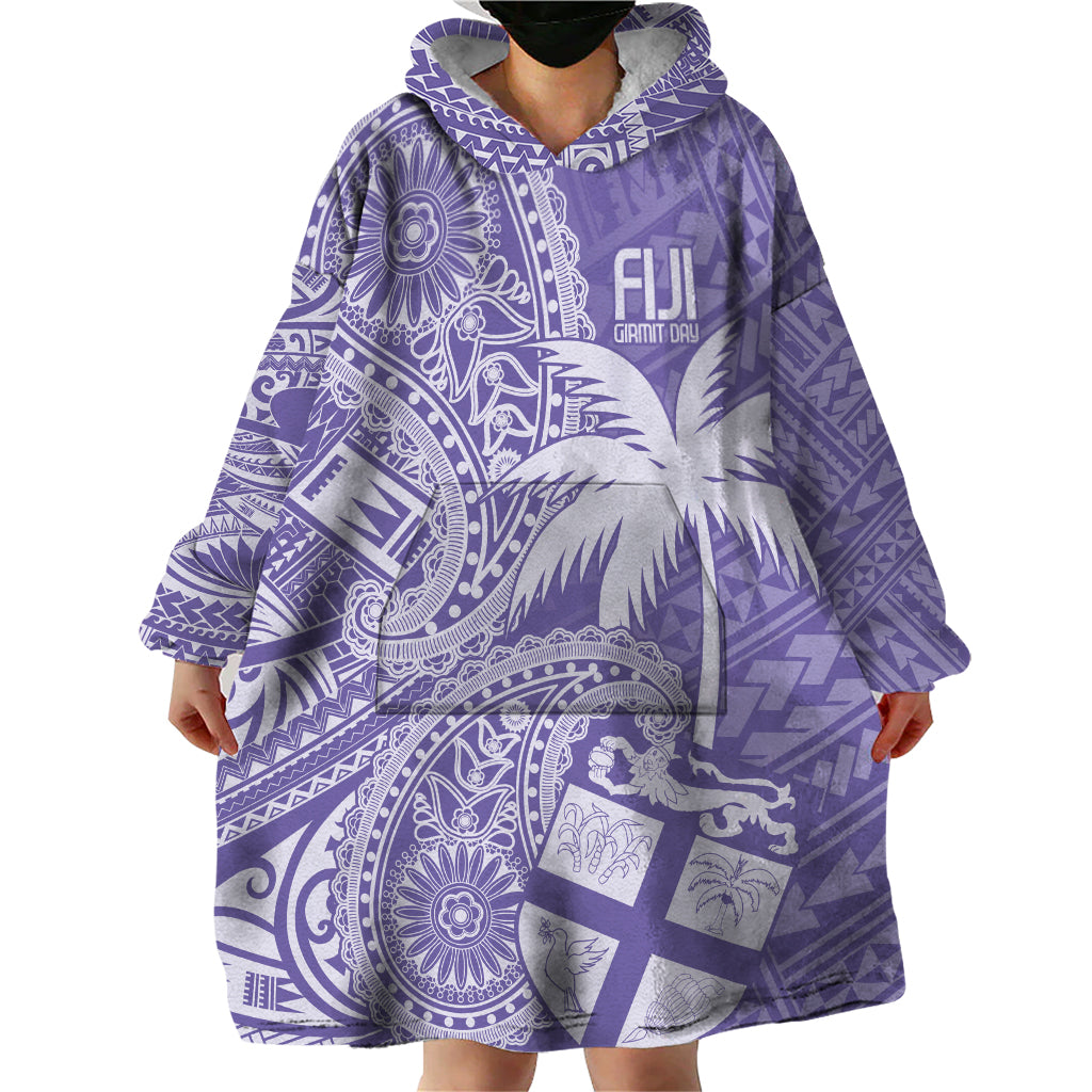 Custom Indo Fijians Wearable Blanket Hoodie Fiji ke Hindustani Polyneisan Paisley Purple Style - Wonder Print Shop