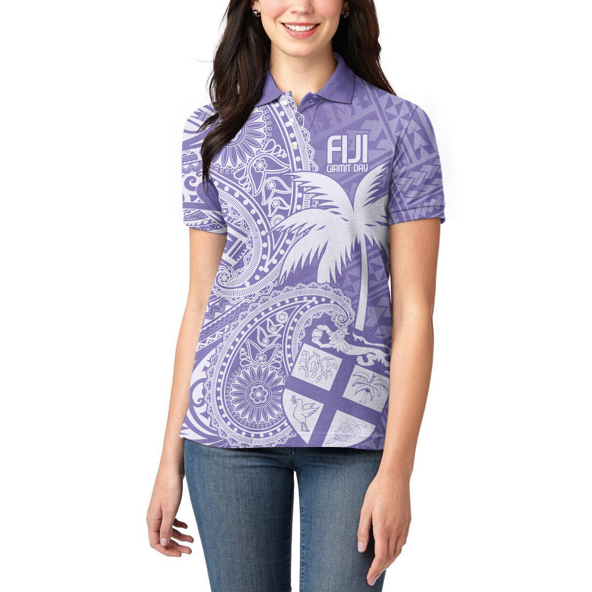 Custom Indo Fijians Women Polo Shirt Fiji ke Hindustani Polyneisan Paisley Purple Style - Wonder Print Shop