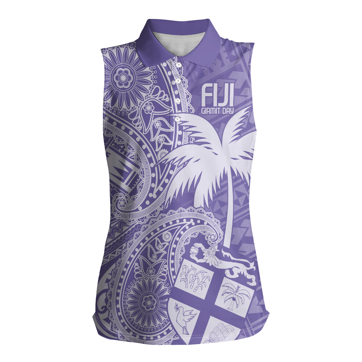 Custom Indo Fijians Women Sleeveless Polo Shirt Fiji ke Hindustani Polyneisan Paisley Purple Style - Wonder Print Shop