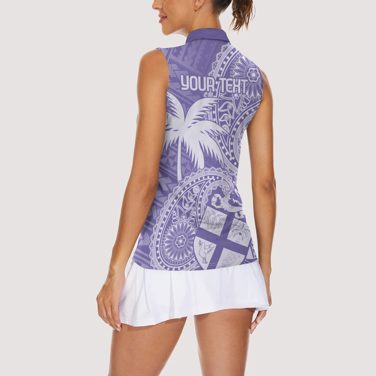 Custom Indo Fijians Women Sleeveless Polo Shirt Fiji ke Hindustani Polyneisan Paisley Purple Style - Wonder Print Shop