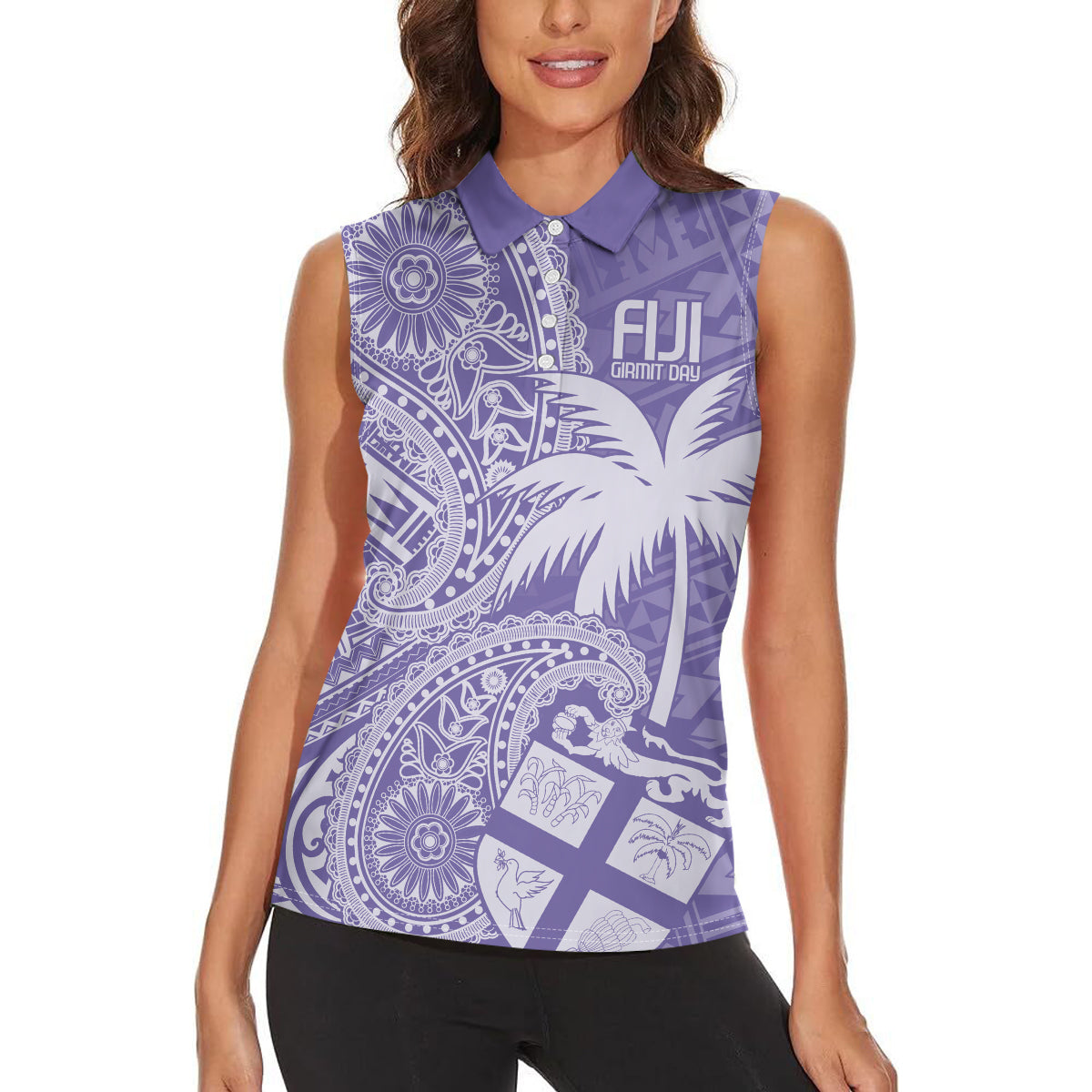Custom Indo Fijians Women Sleeveless Polo Shirt Fiji ke Hindustani Polyneisan Paisley Purple Style - Wonder Print Shop