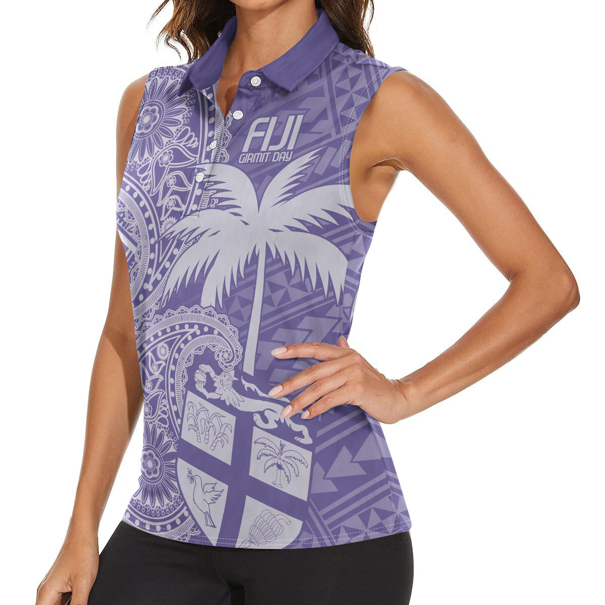 Custom Indo Fijians Women Sleeveless Polo Shirt Fiji ke Hindustani Polyneisan Paisley Purple Style - Wonder Print Shop