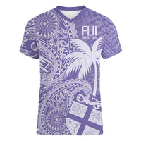 Custom Indo Fijians Women V-Neck T-Shirt Fiji ke Hindustani Polyneisan Paisley Purple Style - Wonder Print Shop