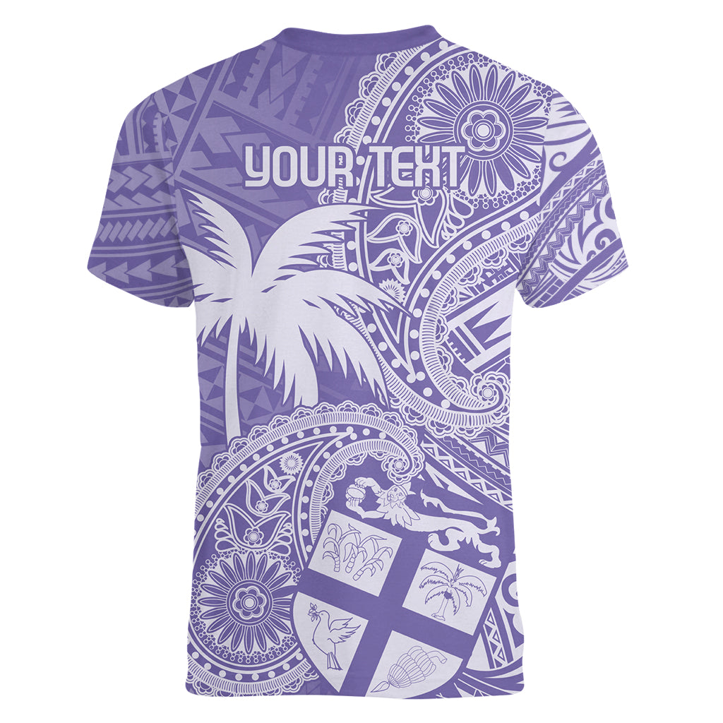 Custom Indo Fijians Women V-Neck T-Shirt Fiji ke Hindustani Polyneisan Paisley Purple Style - Wonder Print Shop