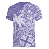 Custom Indo Fijians Women V-Neck T-Shirt Fiji ke Hindustani Polyneisan Paisley Purple Style - Wonder Print Shop