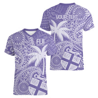 Custom Indo Fijians Women V-Neck T-Shirt Fiji ke Hindustani Polyneisan Paisley Purple Style - Wonder Print Shop