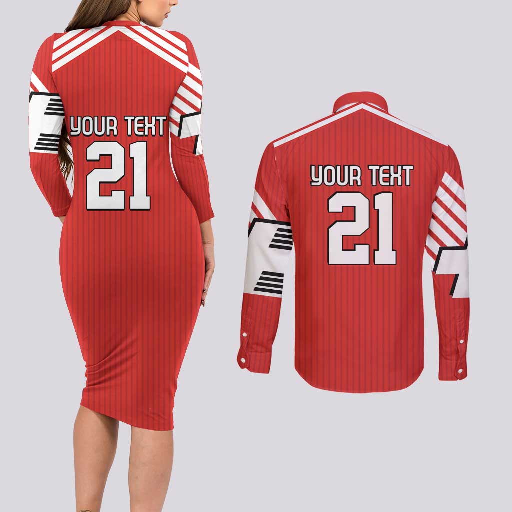 Swiss Football Custom Couples Matching Long Sleeve Bodycon Dress and Long Sleeve Button Shirt 1990-1992 Retro Red Switzerland Vintage