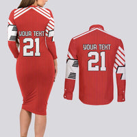 Swiss Football Custom Couples Matching Long Sleeve Bodycon Dress and Long Sleeve Button Shirt 1990-1992 Retro Red Switzerland Vintage