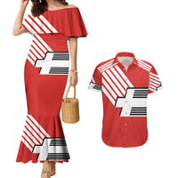 Swiss Football Custom Couples Matching Mermaid Dress and Hawaiian Shirt 1990-1992 Retro Red Switzerland Vintage