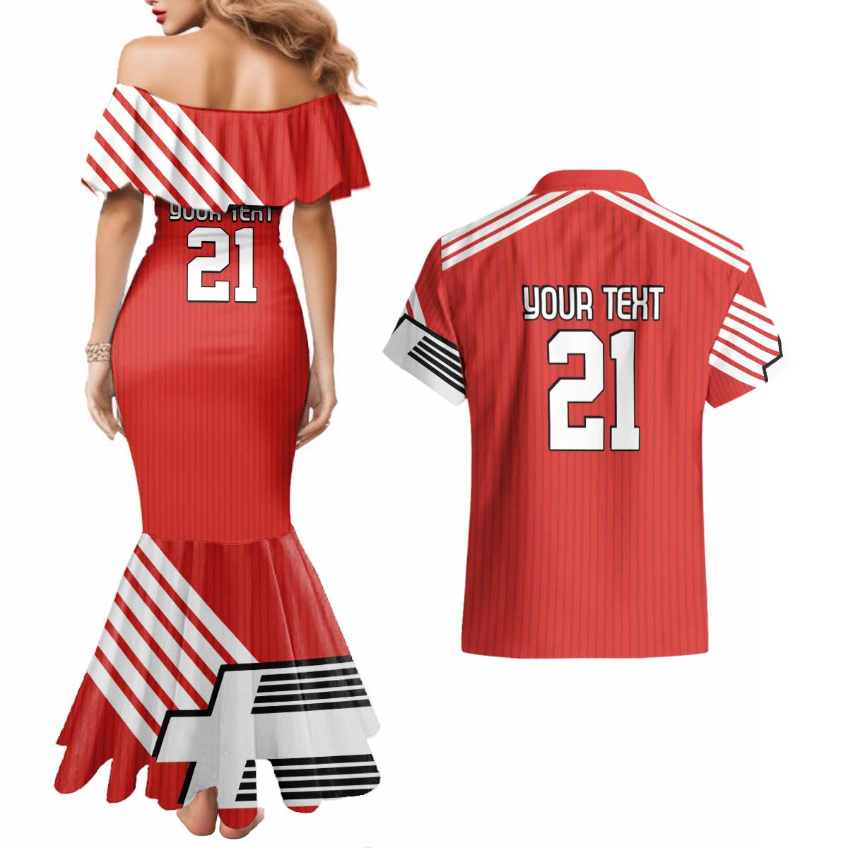 Swiss Football Custom Couples Matching Mermaid Dress and Hawaiian Shirt 1990-1992 Retro Red Switzerland Vintage