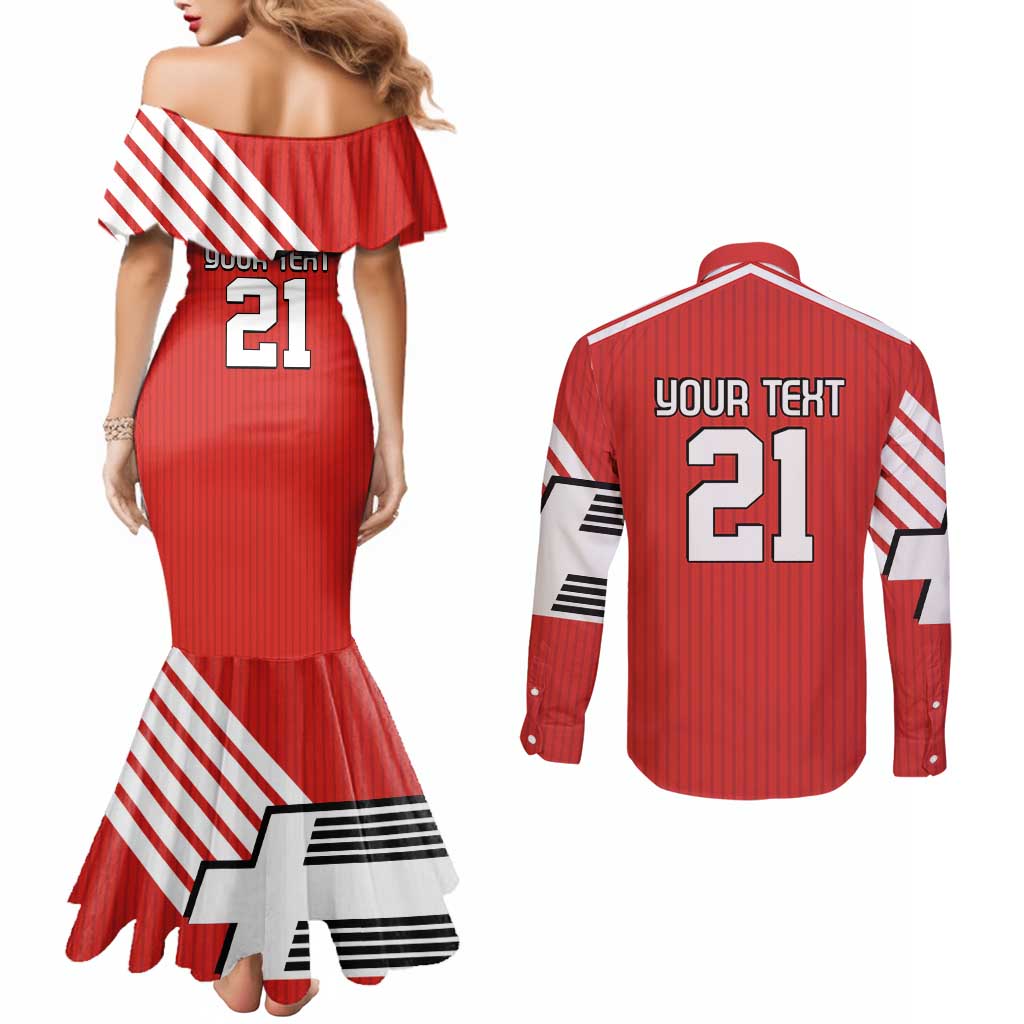Swiss Football Custom Couples Matching Mermaid Dress and Long Sleeve Button Shirt 1990-1992 Retro Red Switzerland Vintage