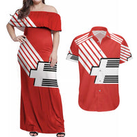 Swiss Football Custom Couples Matching Off Shoulder Maxi Dress and Hawaiian Shirt 1990-1992 Retro Red Switzerland Vintage