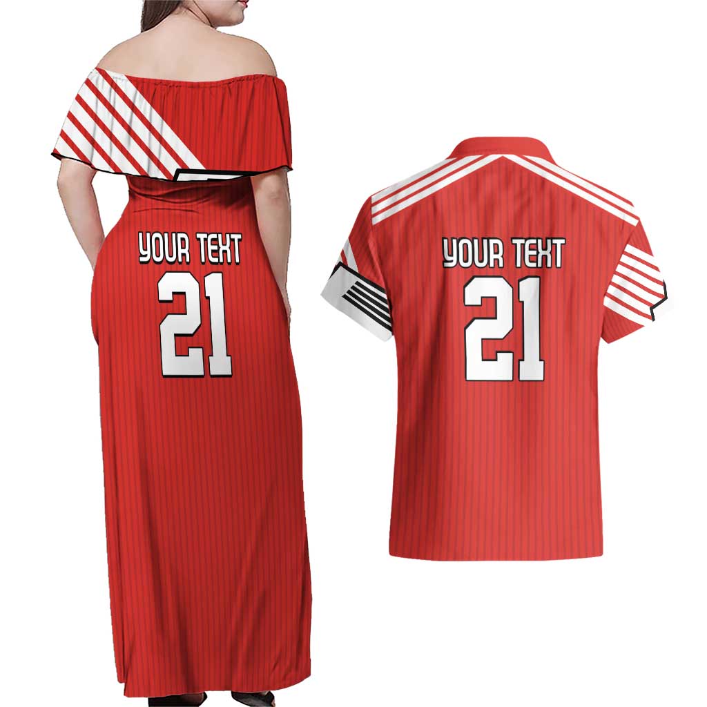 Swiss Football Custom Couples Matching Off Shoulder Maxi Dress and Hawaiian Shirt 1990-1992 Retro Red Switzerland Vintage