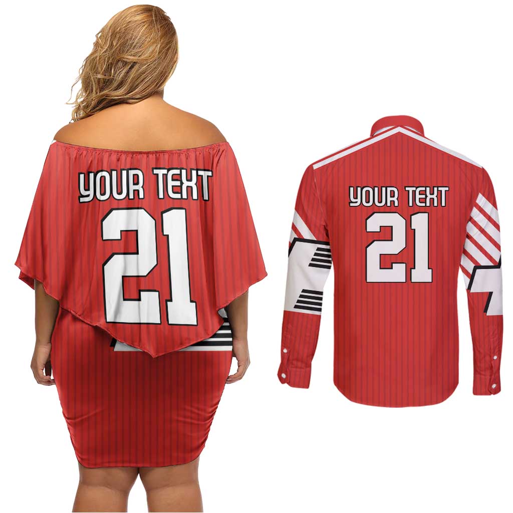 Swiss Football Custom Couples Matching Off Shoulder Short Dress and Long Sleeve Button Shirt 1990-1992 Retro Red Switzerland Vintage