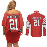 Swiss Football Custom Couples Matching Off Shoulder Short Dress and Long Sleeve Button Shirt 1990-1992 Retro Red Switzerland Vintage