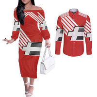Swiss Football Custom Couples Matching Off The Shoulder Long Sleeve Dress and Long Sleeve Button Shirt 1990-1992 Retro Red Switzerland Vintage