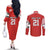 Swiss Football Custom Couples Matching Off The Shoulder Long Sleeve Dress and Long Sleeve Button Shirt 1990-1992 Retro Red Switzerland Vintage