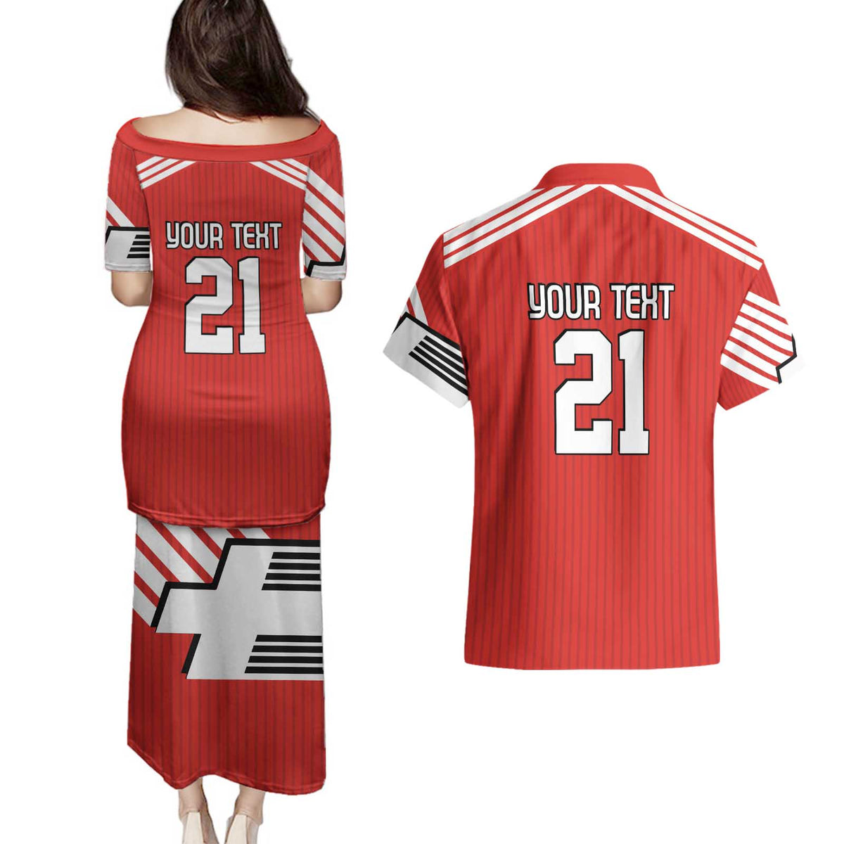 Swiss Football Custom Couples Matching Puletasi and Hawaiian Shirt 1990-1992 Retro Red Switzerland Vintage