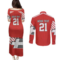 Swiss Football Custom Couples Matching Puletasi and Long Sleeve Button Shirt 1990-1992 Retro Red Switzerland Vintage