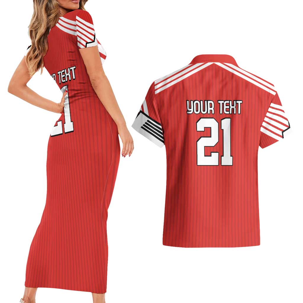 Swiss Football Custom Couples Matching Short Sleeve Bodycon Dress and Hawaiian Shirt 1990-1992 Retro Red Switzerland Vintage