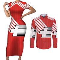 Swiss Football Custom Couples Matching Short Sleeve Bodycon Dress and Long Sleeve Button Shirt 1990-1992 Retro Red Switzerland Vintage