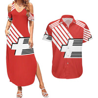 Swiss Football Custom Couples Matching Summer Maxi Dress and Hawaiian Shirt 1990-1992 Retro Red Switzerland Vintage