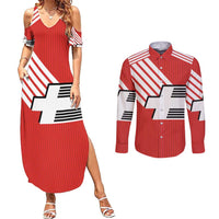 Swiss Football Custom Couples Matching Summer Maxi Dress and Long Sleeve Button Shirt 1990-1992 Retro Red Switzerland Vintage