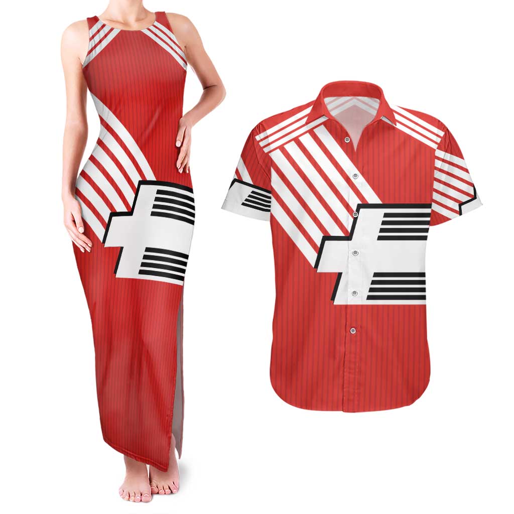 Swiss Football Custom Couples Matching Tank Maxi Dress and Hawaiian Shirt 1990-1992 Retro Red Switzerland Vintage