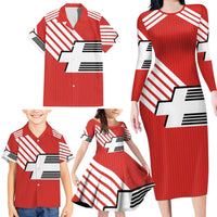 Swiss Football Custom Family Matching Long Sleeve Bodycon Dress and Hawaiian Shirt 1990-1992 Retro Red Switzerland Vintage