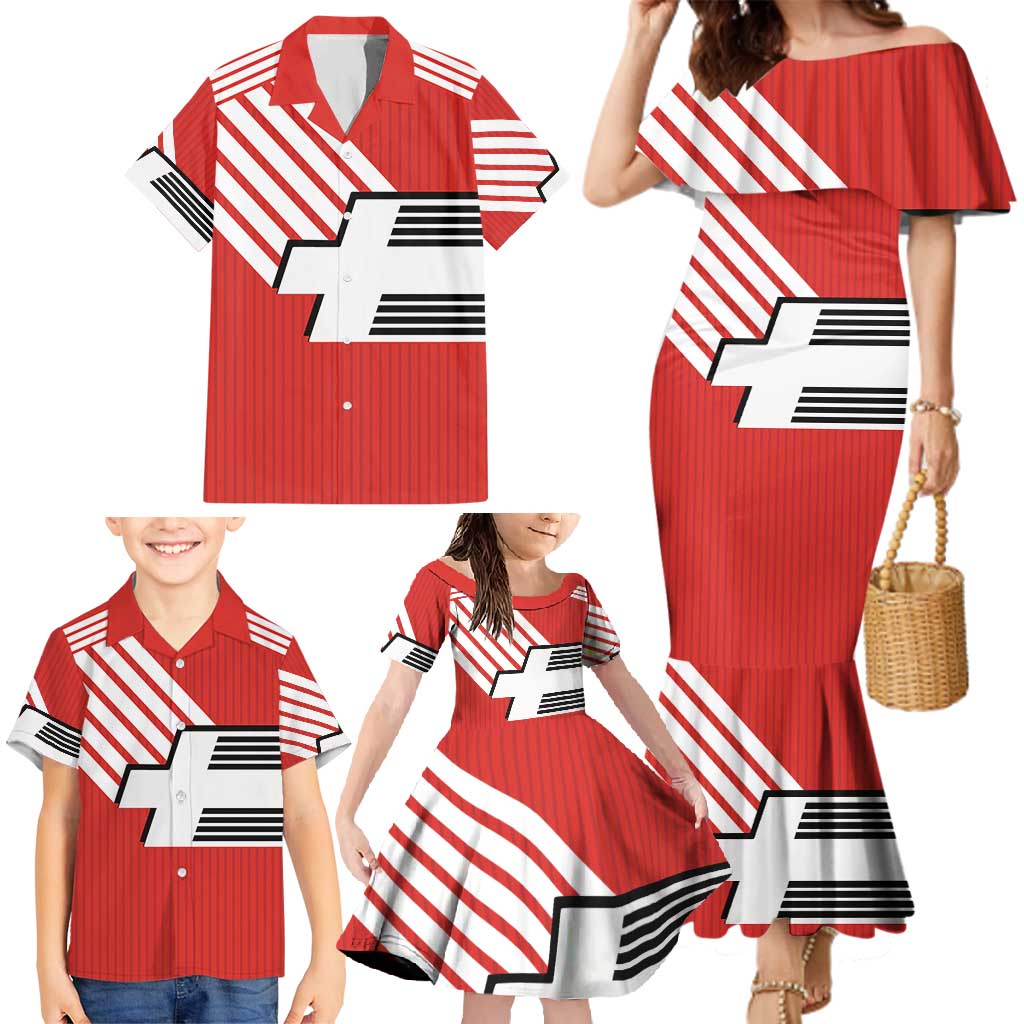 Swiss Football Custom Family Matching Mermaid Dress and Hawaiian Shirt 1990-1992 Retro Red Switzerland Vintage