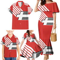 Swiss Football Custom Family Matching Mermaid Dress and Hawaiian Shirt 1990-1992 Retro Red Switzerland Vintage
