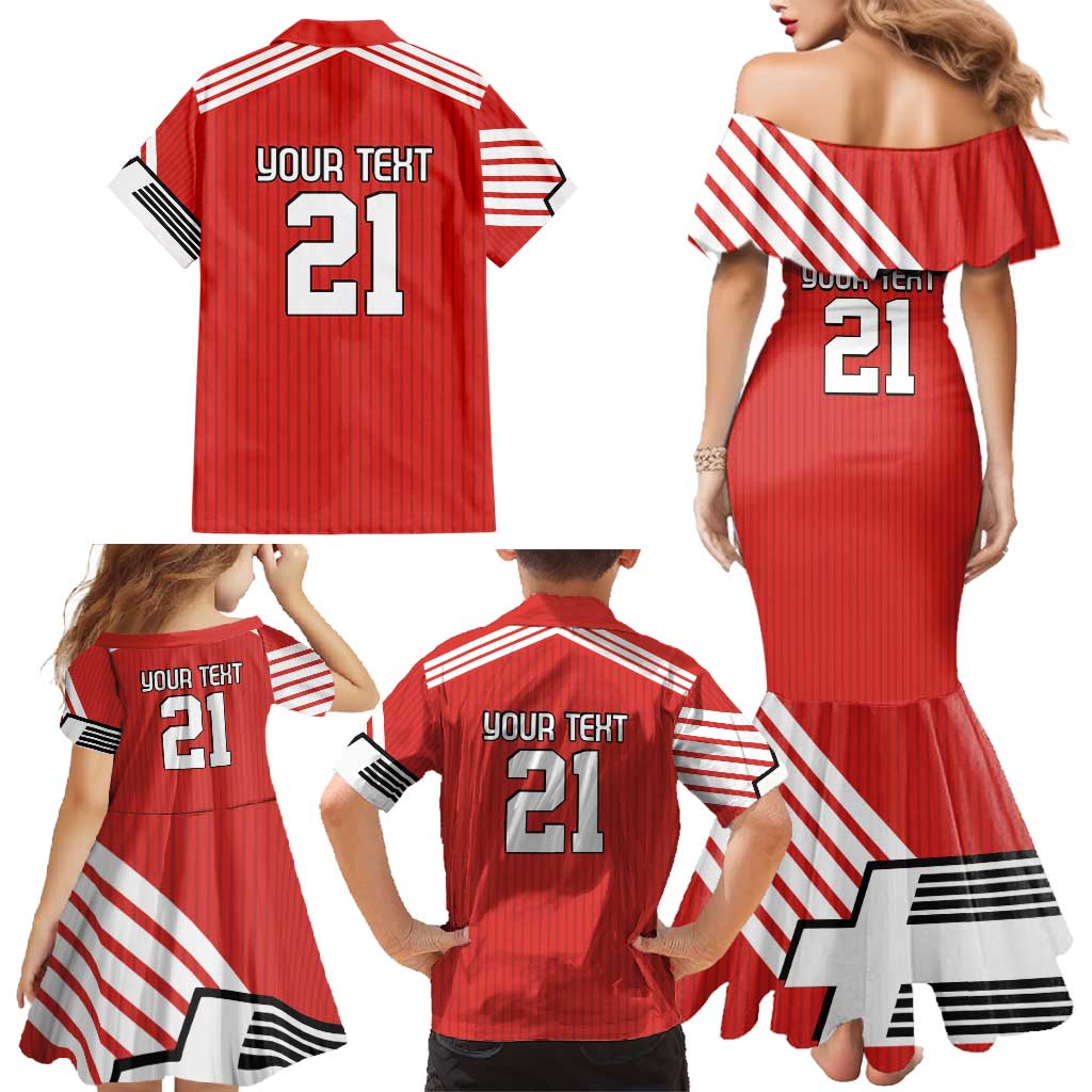 Swiss Football Custom Family Matching Mermaid Dress and Hawaiian Shirt 1990-1992 Retro Red Switzerland Vintage