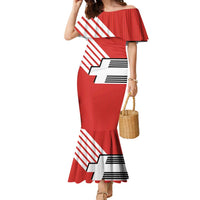 Swiss Football Custom Family Matching Mermaid Dress and Hawaiian Shirt 1990-1992 Retro Red Switzerland Vintage