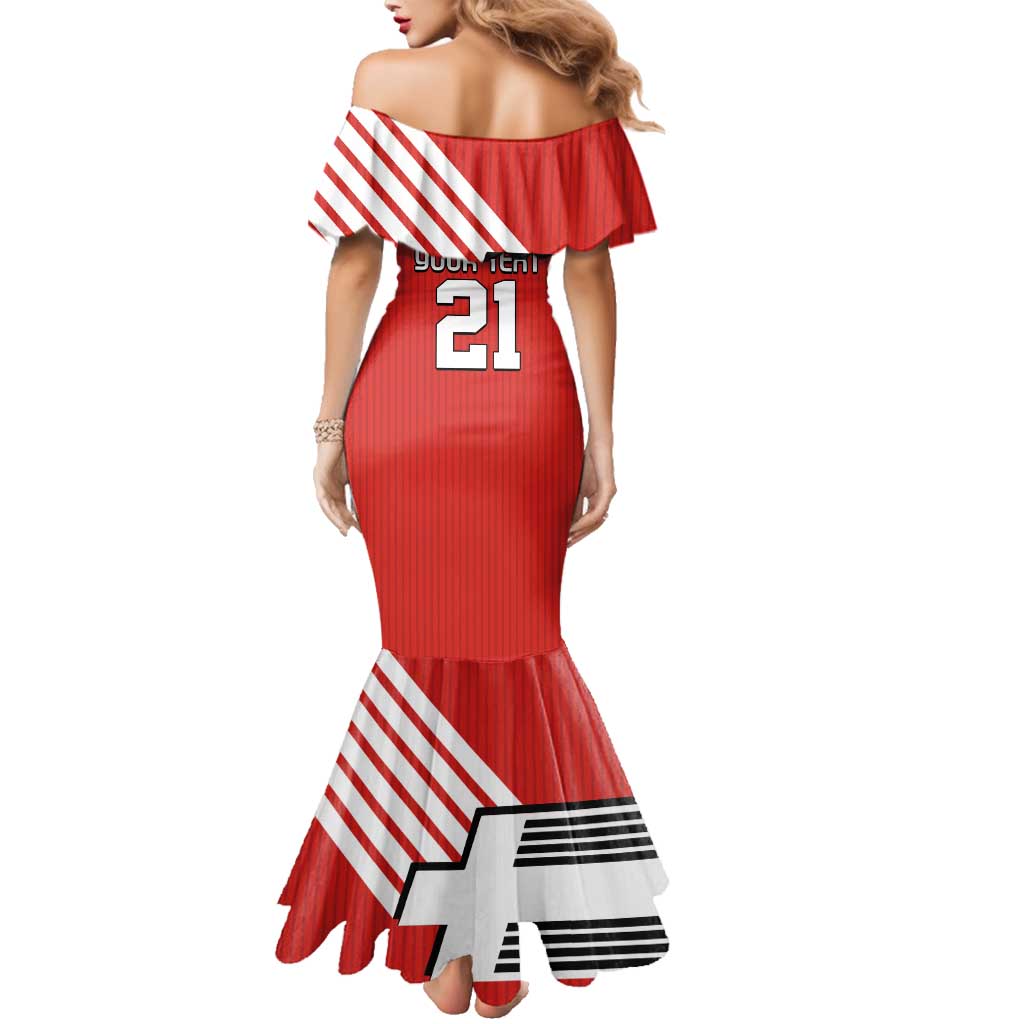 Swiss Football Custom Family Matching Mermaid Dress and Hawaiian Shirt 1990-1992 Retro Red Switzerland Vintage