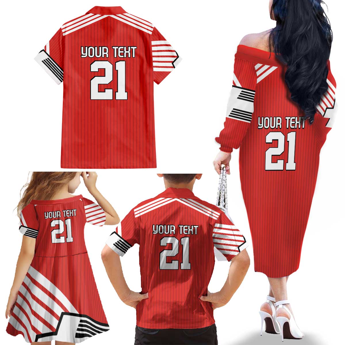 Swiss Football Custom Family Matching Off The Shoulder Long Sleeve Dress and Hawaiian Shirt 1990-1992 Retro Red Switzerland Vintage