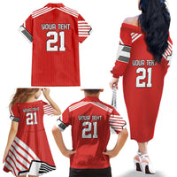 Swiss Football Custom Family Matching Off The Shoulder Long Sleeve Dress and Hawaiian Shirt 1990-1992 Retro Red Switzerland Vintage