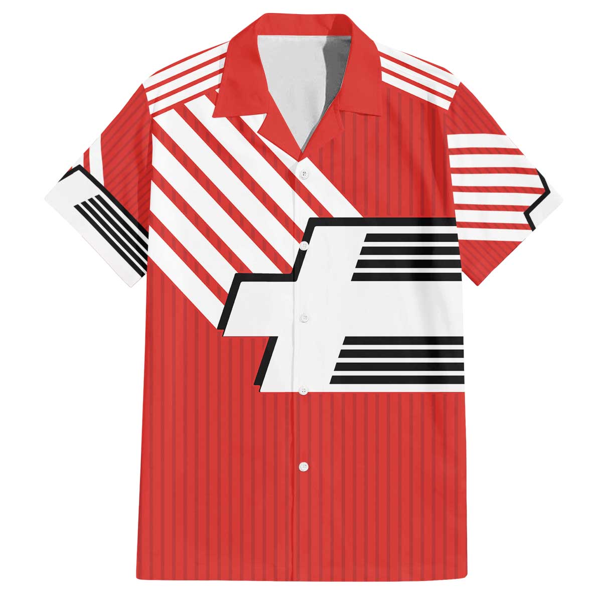Swiss Football Custom Family Matching Off The Shoulder Long Sleeve Dress and Hawaiian Shirt 1990-1992 Retro Red Switzerland Vintage