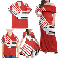 Swiss Football Custom Family Matching Off Shoulder Maxi Dress and Hawaiian Shirt 1990-1992 Retro Red Switzerland Vintage