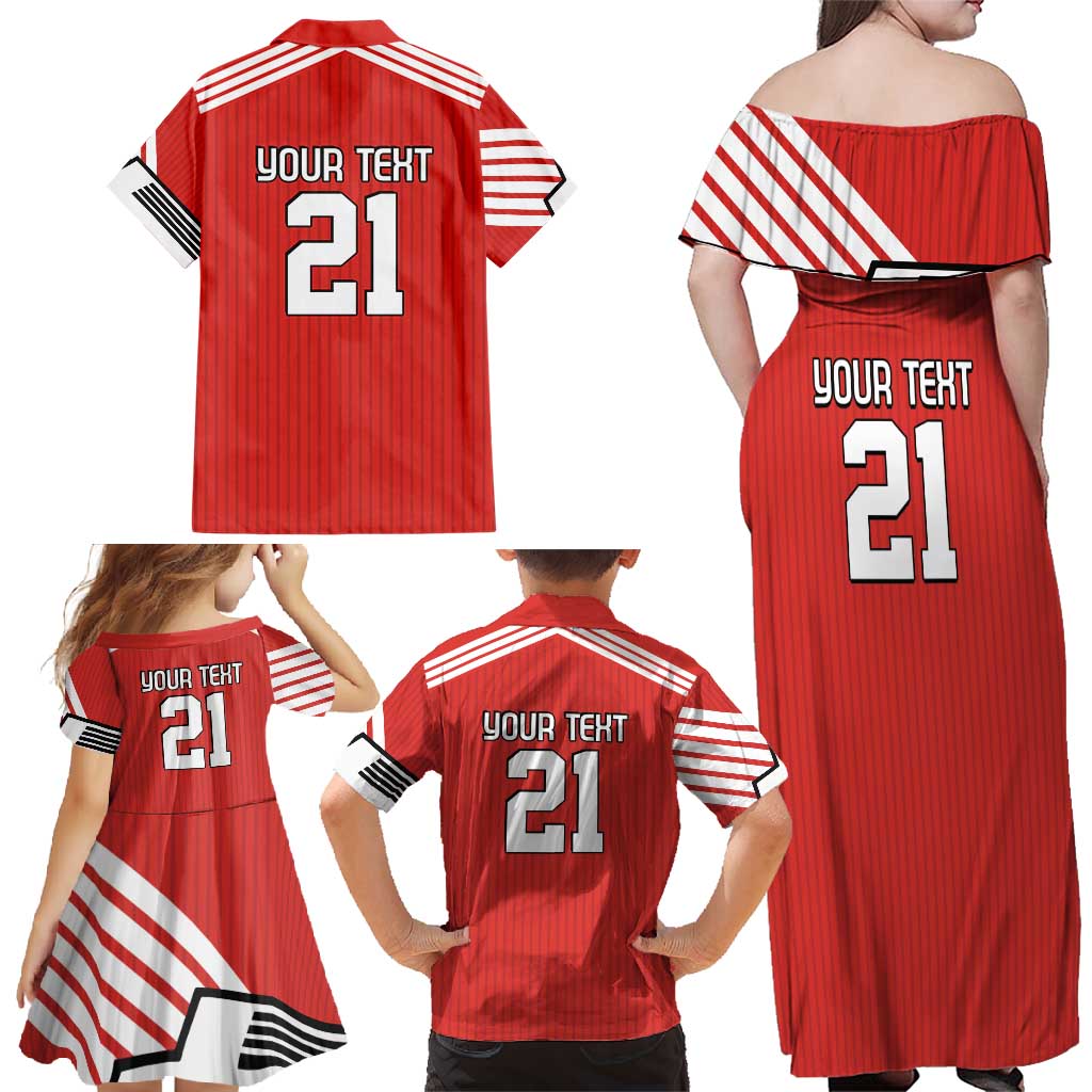 Swiss Football Custom Family Matching Off Shoulder Maxi Dress and Hawaiian Shirt 1990-1992 Retro Red Switzerland Vintage