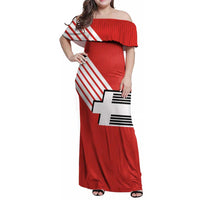 Swiss Football Custom Family Matching Off Shoulder Maxi Dress and Hawaiian Shirt 1990-1992 Retro Red Switzerland Vintage