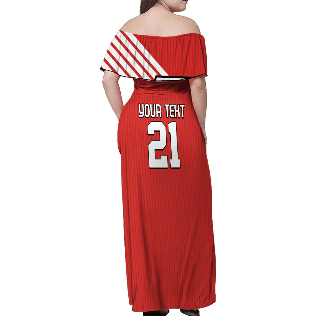 Swiss Football Custom Family Matching Off Shoulder Maxi Dress and Hawaiian Shirt 1990-1992 Retro Red Switzerland Vintage