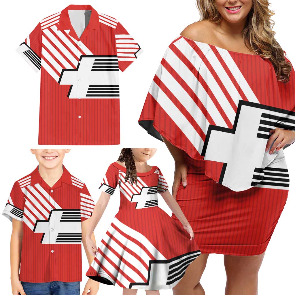 Swiss Football Custom Family Matching Off Shoulder Short Dress and Hawaiian Shirt 1990-1992 Retro Red Switzerland Vintage