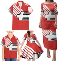 Swiss Football Custom Family Matching Puletasi and Hawaiian Shirt 1990-1992 Retro Red Switzerland Vintage