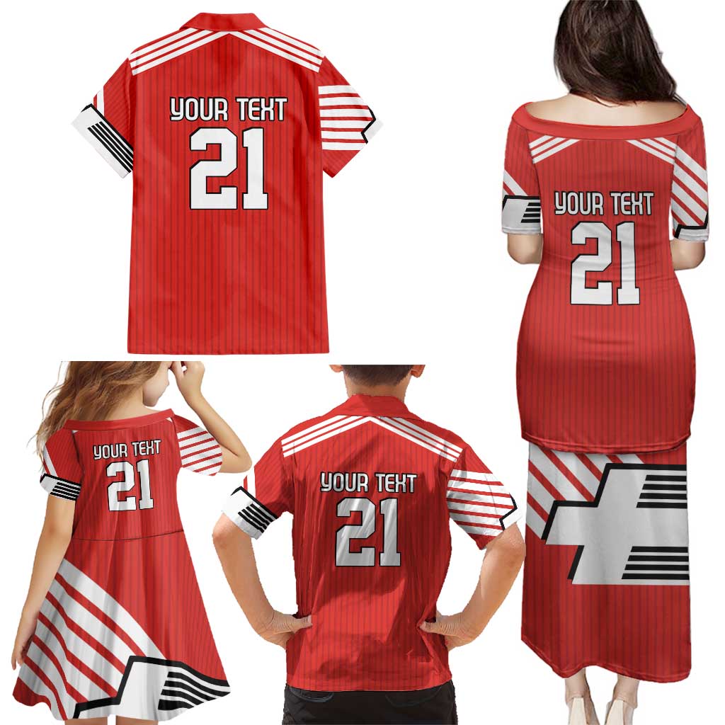 Swiss Football Custom Family Matching Puletasi and Hawaiian Shirt 1990-1992 Retro Red Switzerland Vintage