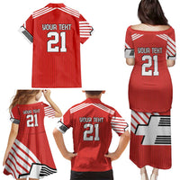 Swiss Football Custom Family Matching Puletasi and Hawaiian Shirt 1990-1992 Retro Red Switzerland Vintage