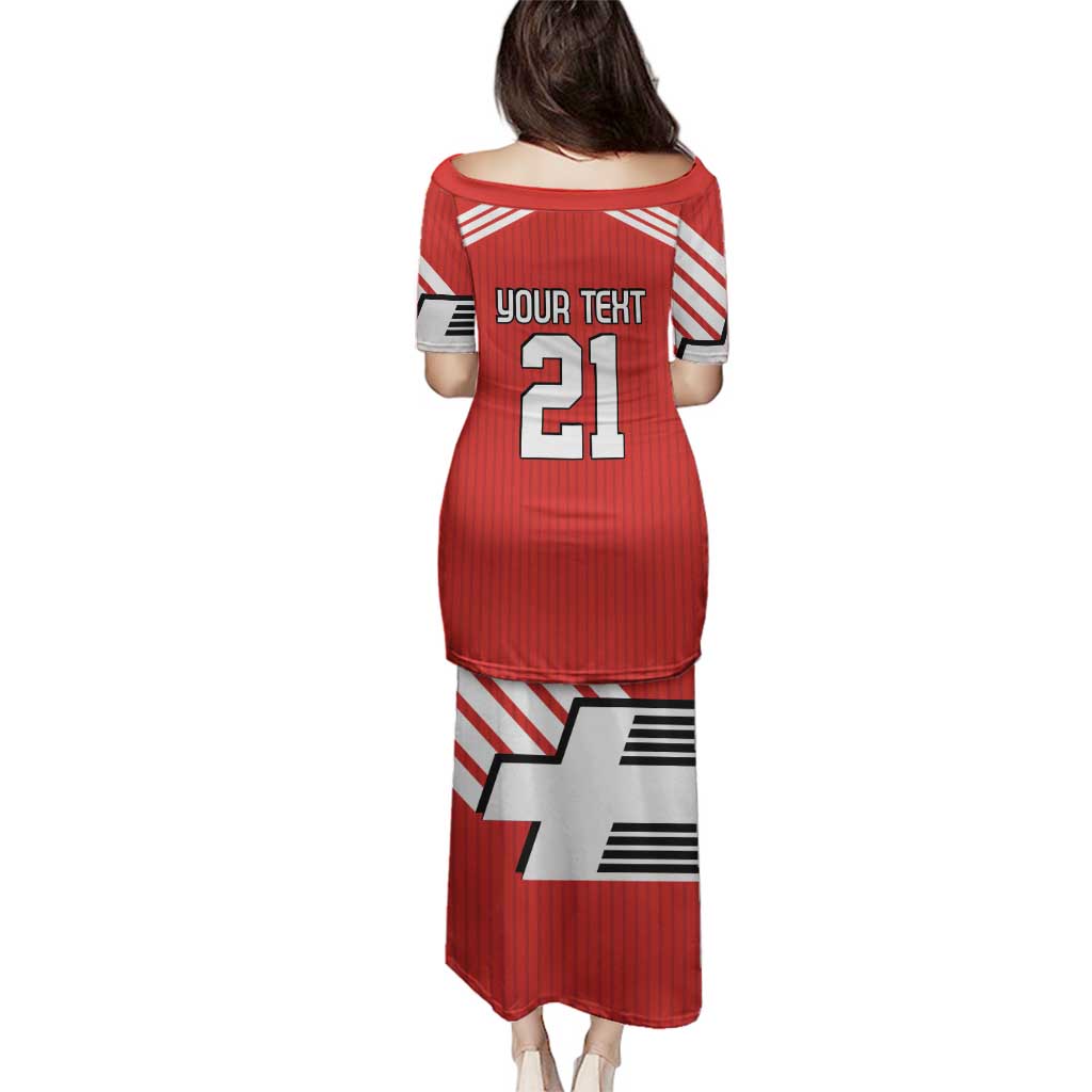 Swiss Football Custom Family Matching Puletasi and Hawaiian Shirt 1990-1992 Retro Red Switzerland Vintage