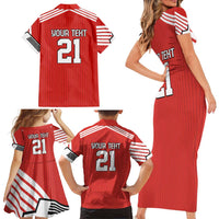 Swiss Football Custom Family Matching Short Sleeve Bodycon Dress and Hawaiian Shirt 1990-1992 Retro Red Switzerland Vintage