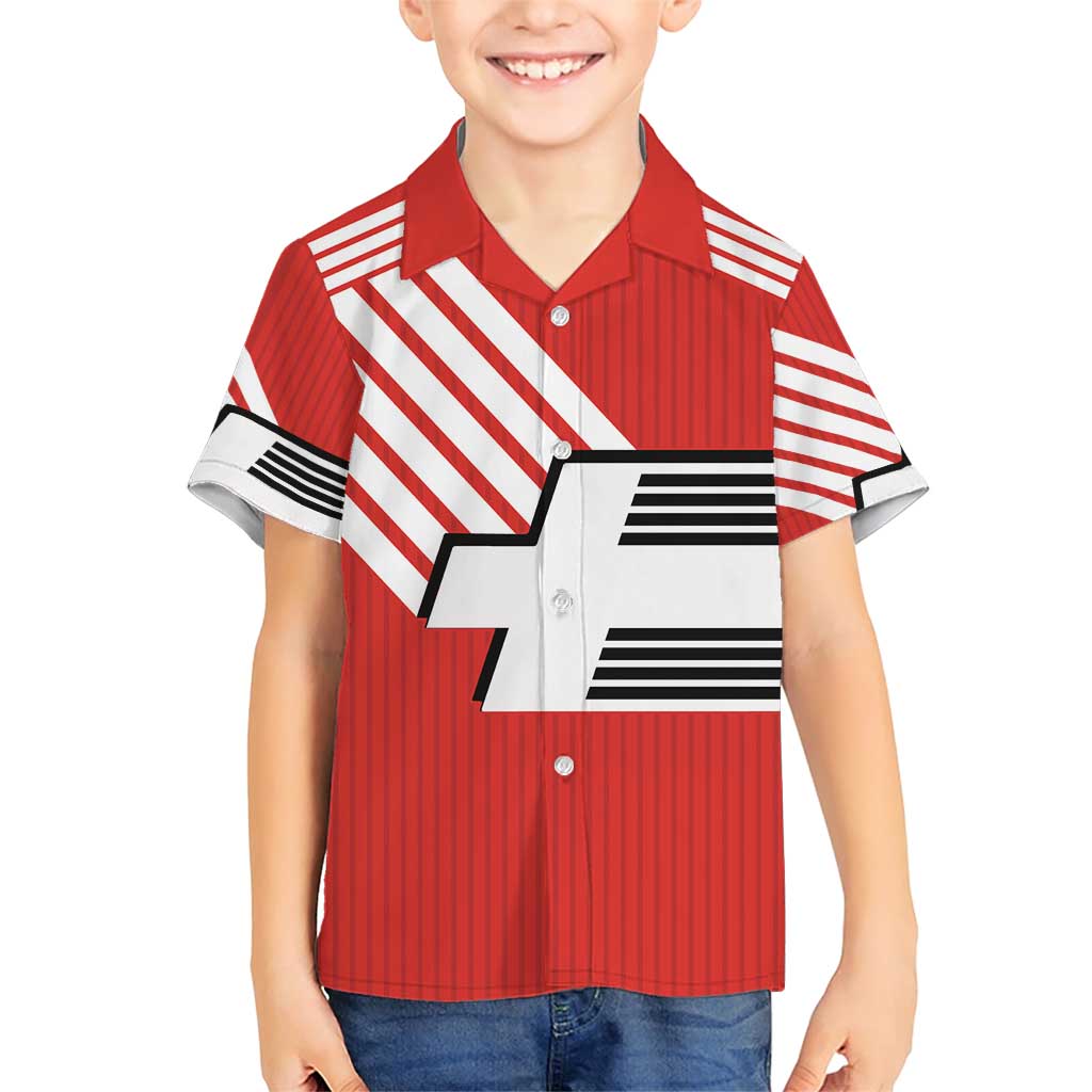 Swiss Football Custom Family Matching Short Sleeve Bodycon Dress and Hawaiian Shirt 1990-1992 Retro Red Switzerland Vintage