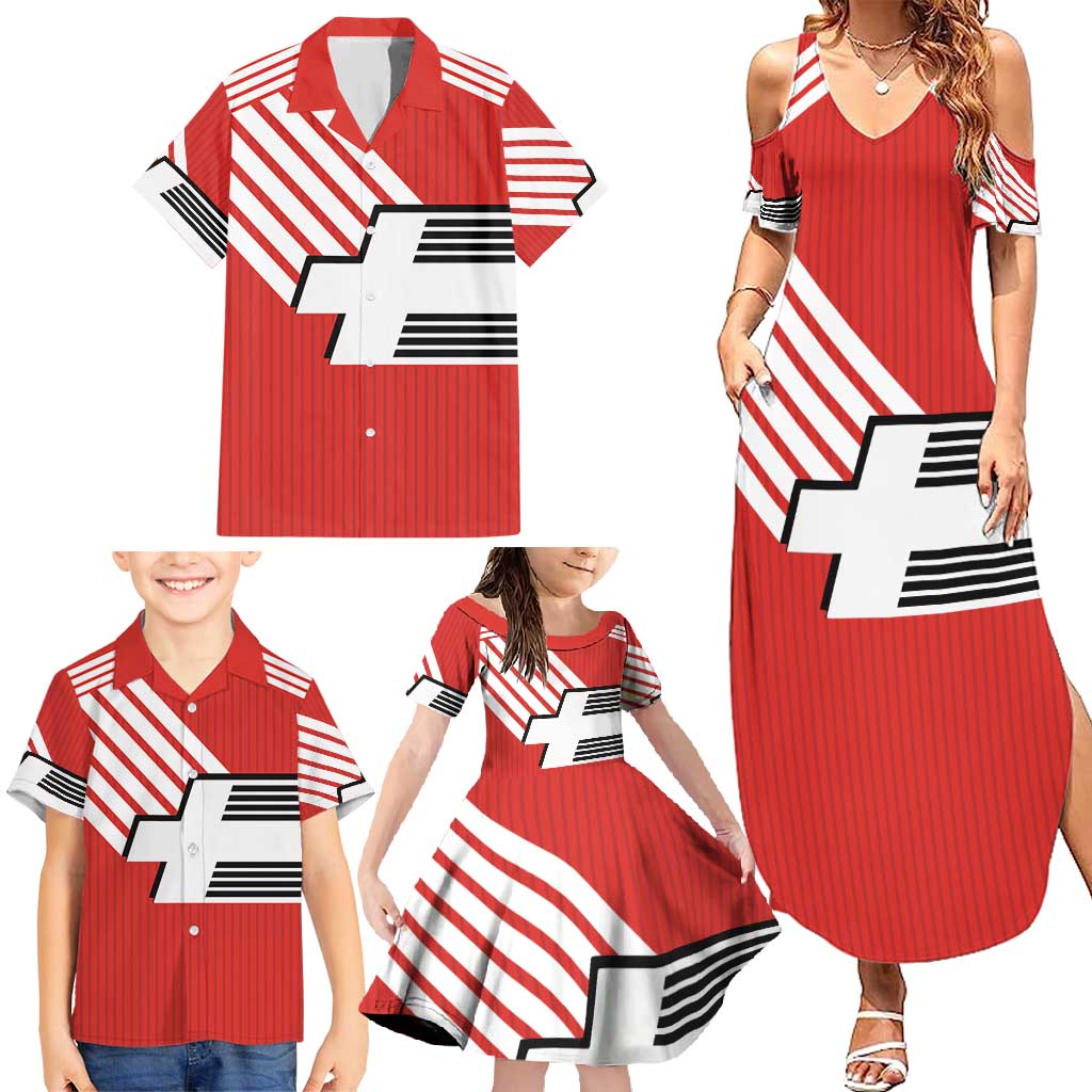 Swiss Football Custom Family Matching Summer Maxi Dress and Hawaiian Shirt 1990-1992 Retro Red Switzerland Vintage